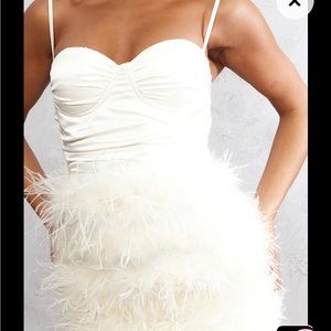 PLT Cream Satin Cup Detail Feather Skirt Bodycon Dress size 2(uk size 4)